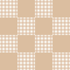 Seamless vector pattern with neutral beige patchwork cheater quilt with solid and gingham squares