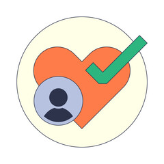 Heart with person icon and checkmark symbolizes personal approval or acceptance.
