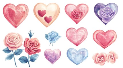 Valentineâ€™s Day vector elements with hearts and roses