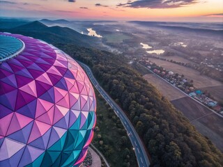 Abstract Geometrical Fantasy Wallpaper in Purple, Blue, and Pink Hues for Modern Decor