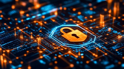 Fototapeta premium Holographic Lock Icon Surrounded by a Shield A Symbol of Advanced Security in Technology