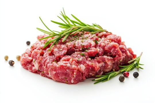 close up of isolated ground beef on a white background