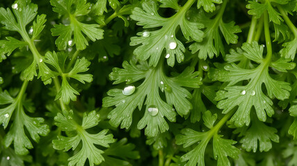 Coriander leaves in vegetables garden for health, food and agriculture concept design. Organic coriander leaves background.