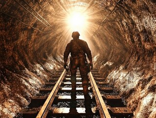 Fototapeta premium Exploring the Depths A Journey Through the Darkness of a Mining Tunnel