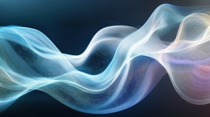 Naklejka premium Abstract Blue and White Wave Pattern on Dark Background - Digital Art, Technology, and Design