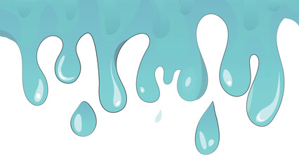 Drops of water flowing from above. blue water splashes.  Cartoon blue water drops. 