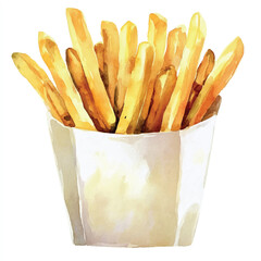French fries watercolor clipart illustration