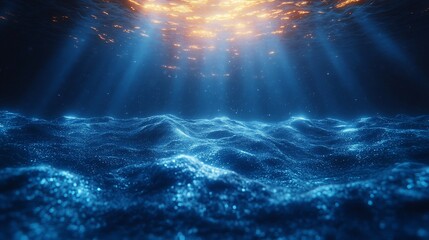 Fototapeta premium A deep blue ocean with sunbeams illuminating the water.