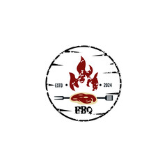 Fire Flame Vintage Retro BBQ, Special BBQ, Barbeque Label Stamp Logo design vector illustration