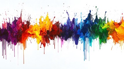Fototapeta premium Energetic burst of colorful rainbow on white, abstract spray with vibrant hues mixing dynamically