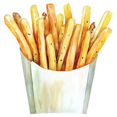 French fries watercolor clipart illustration
