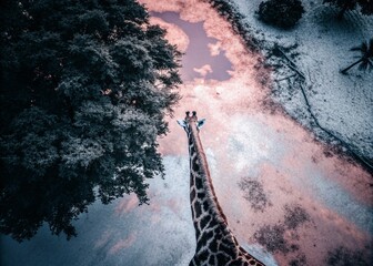 Naklejka premium Aerial View of a Majestic Giraffe in its Natural Habitat - Wildlife Photography
