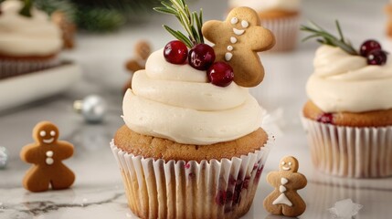 A cupcake with cream cheese frosting, decorated