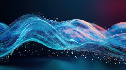 Fototapeta premium Abstract Blue and Pink Wave with Glittering Particles Background - Digital Art.