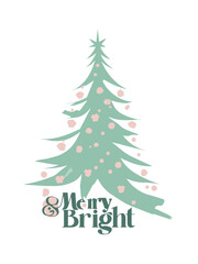 Christmas tree vector illustration, Merry & Bright typography