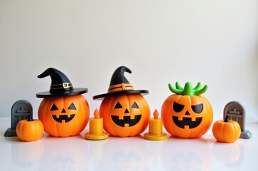 Halloween holiday toy pumpkins, toy caps, toy graves, toy candles,