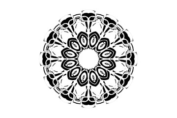 Symmetrical mandala with interconnected lines and petal shapes on a contrasting light background
