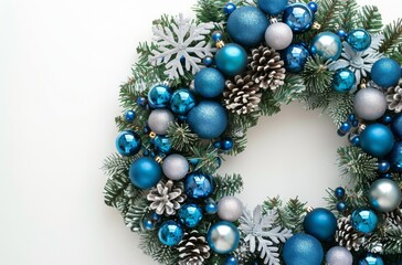 Blue and Silver Christmas Wreath With Pine Cones