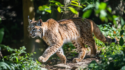 Obraz premium A Eurasian lynx lives at the Straubing zoo.