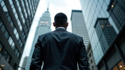Fototapeta premium Ambitious Professional in Cityscape, Powerful Business Motivation Concept