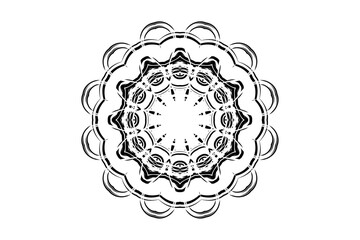 Black and white mandala with central star and intricate geometric shapes for spiritual art
