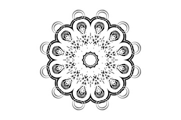 Symmetrical mandala pattern with detailed black shapes, perfect for mindful spaces and decor
