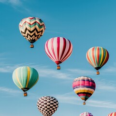 Fototapeta premium Colorful Hot Air Balloons Soaring in a Clear Blue Sky on a Bright Sunny Day
