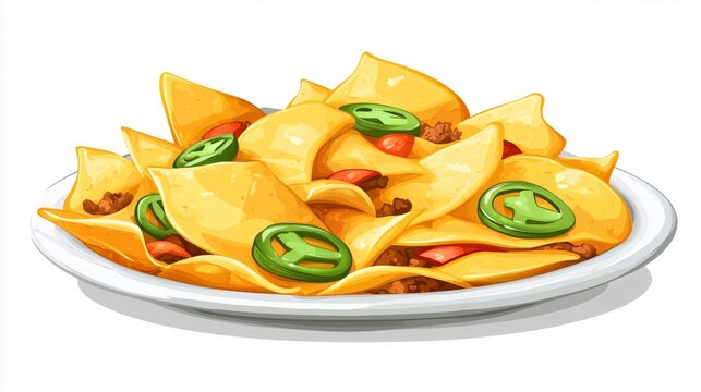 yellow nachos with green jalapenos on plate clip art preview