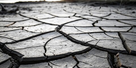Arid Desert Landscape: Cracked Dry Earth and Clay Surface in Drone Photography for Nature Backgrounds