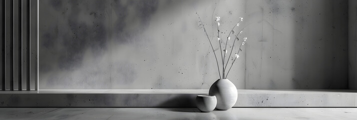 Minimalist Vase Display Against Textured Concrete Wall