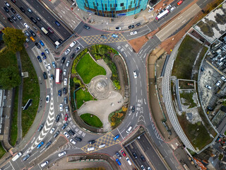 Birdseye  view of Halloway Circus roundabout in Birmingham UK 