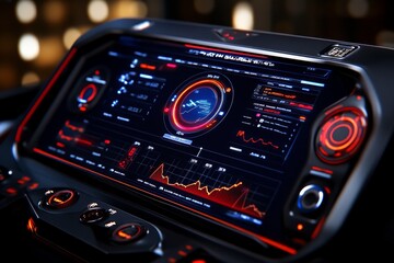 Fototapeta premium Close-up of analytical tools on a screen with layered charts and color-coded statistics, capturing the intensity of data mining for insights, symbolizing precision and understanding
