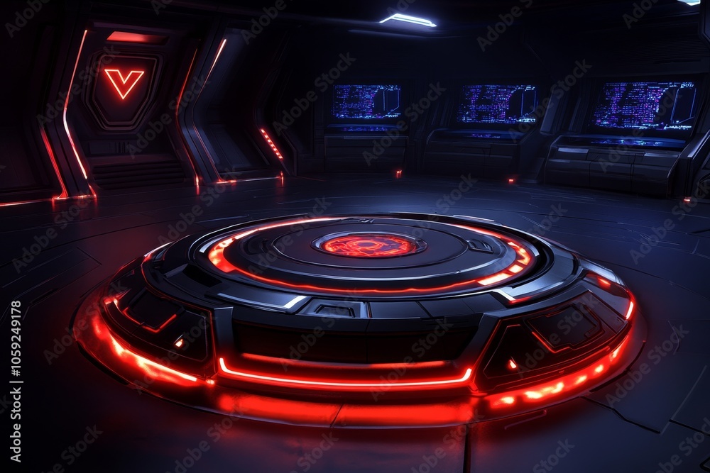 Poster Cyberpunk-style data warehouse with neon-lit layers and holographic screens, capturing the advanced, organized structure of futuristic data storage, symbolizing energy and order