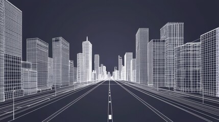 Fototapeta premium This black and white image shows a futuristic city skyline