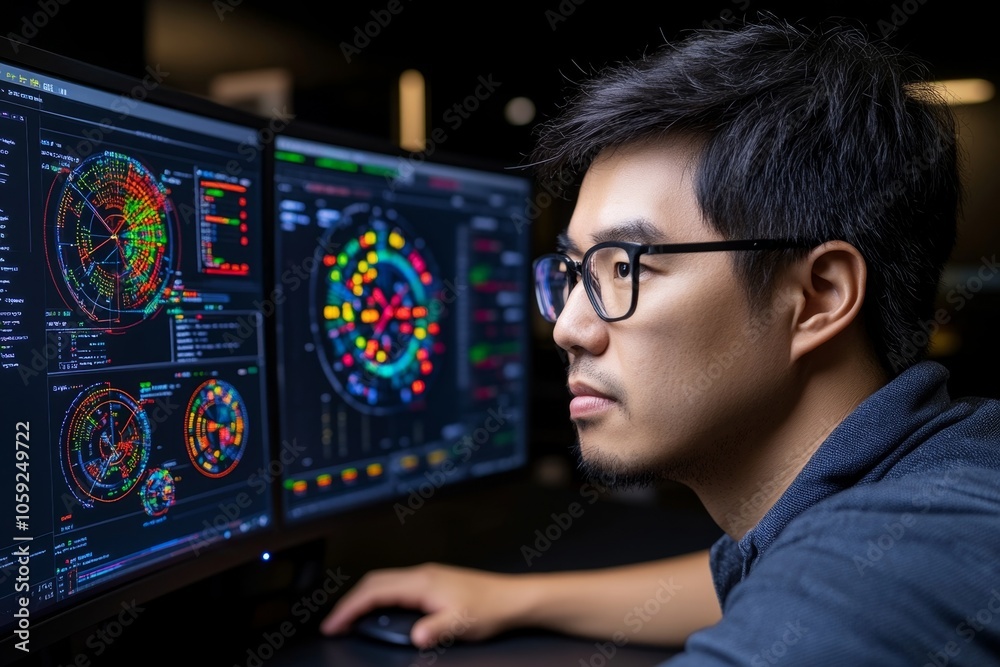 Aufkleber detailed image of a person reviewing a clean, structured data table on a high-resolution monitor, ca