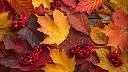 Obraz premium Autumn Leaves and Berries for Seasonal Decor - Vibrant Portrait Photography of Nature's Beauty