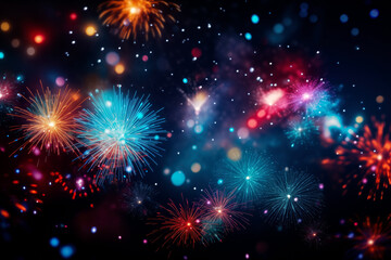 Fototapeta premium Colorful fireworks lighting up a dark night sky.
