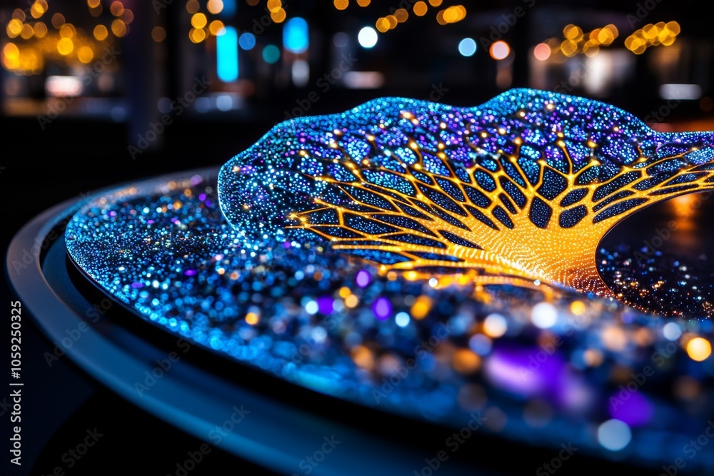 Aufkleber Digital display with interconnected data points and colorful lines showing relationships, capturing the complexity and richness of pattern recognition in data mining, symbolizing discovery and
