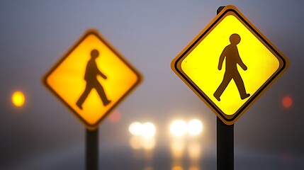 Illuminated Crosswalk Signs Under Streetlights at Night