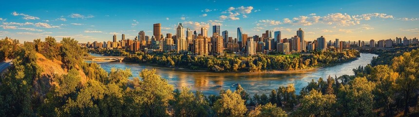 Obraz premium A sustainable future cityscape with green roofs and solar panels