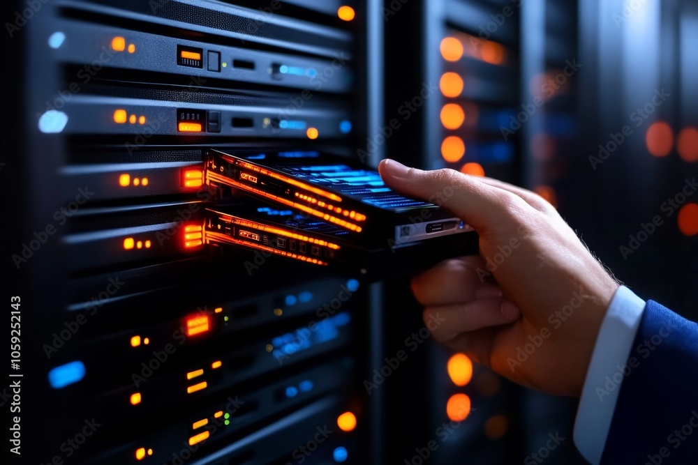 Poster Gothic-inspired data warehouse with shadowy server racks and glowing, organized data clusters, symbolizing the deep, structured nature of data storage, symbolizing order and mystery