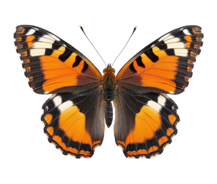 Colorful butterfly with orange and black wings.