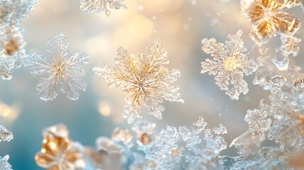 Delicate frosted snowflakes sparkling in winter light