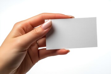 Hand Holding Blank Business Card Mockup - White Background