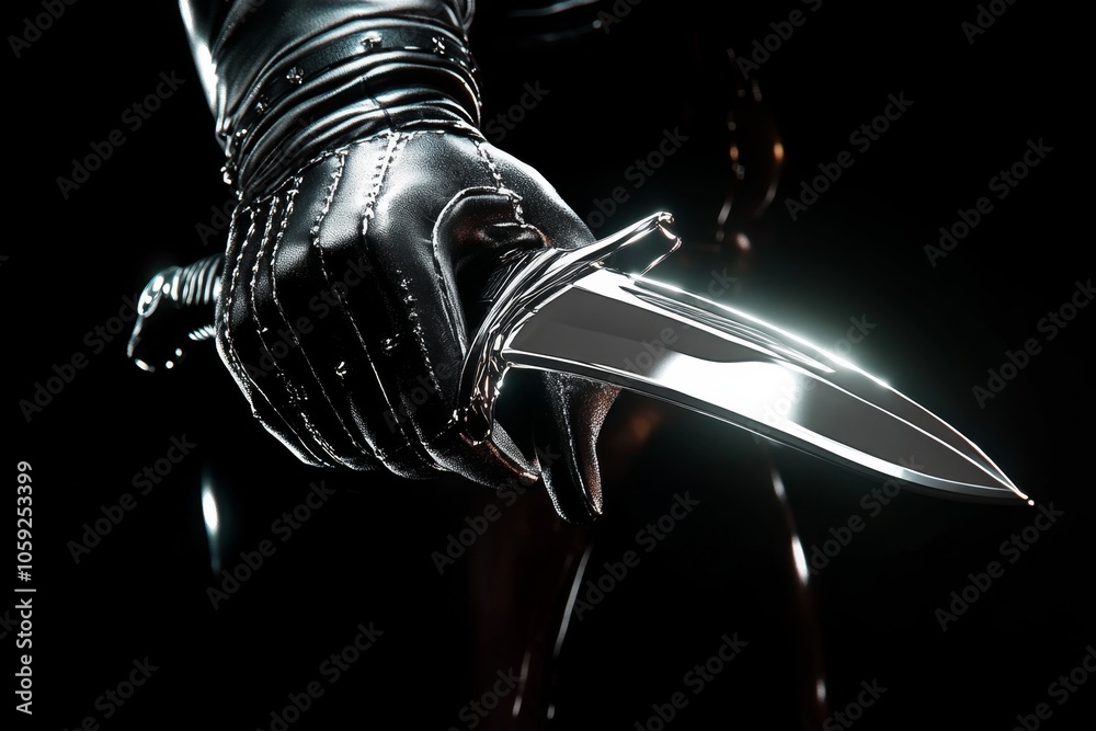 Aufkleber Outline of a dagger and a gloved hand, symbolizing the sleek and precise tools of an assassinâ€™s trade in a clean, minimal style, symbolizing danger and clarity