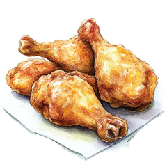 Fried chicken watercolor clipart illustration