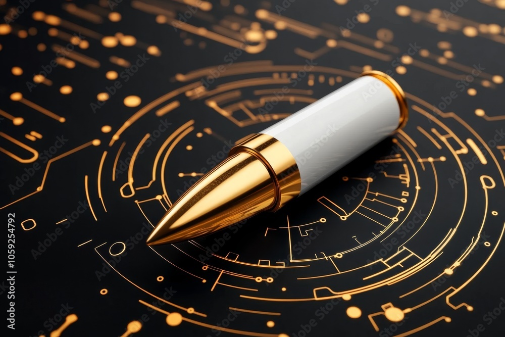 Poster simple outline of a bullet lying on its side, symbolizing the essence of ammunition in a clean, mini