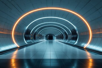 Futuristic Neon Tunnel with Orange and Blue Lights