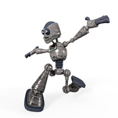 rusty cartoon robot is dancing hiphop in white background