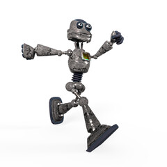 rusty cartoon robot is running in white background